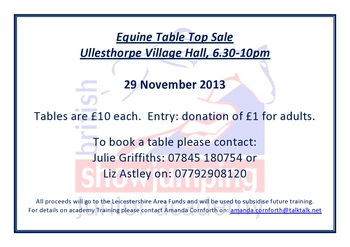 Leicestershire Equine Table Top Sale - Please Support!